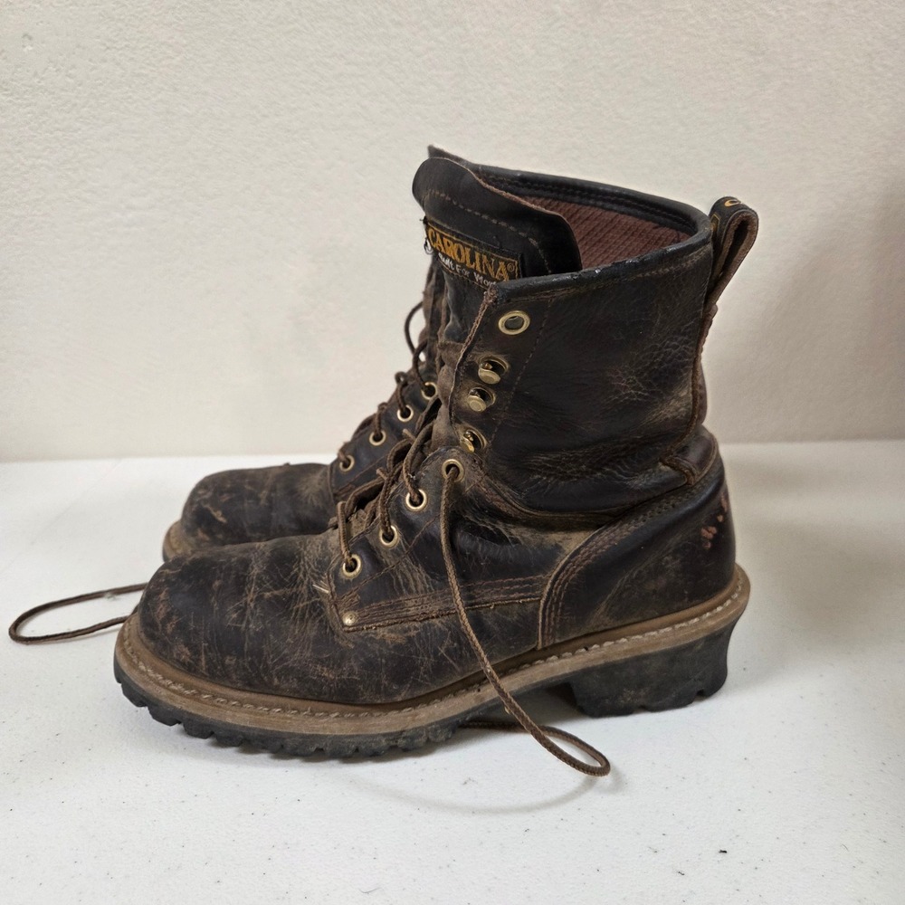 Carolina CA1421 Mens 8 M Brown Leather Steel Toe Logger Work Boots ASTM F2413-11